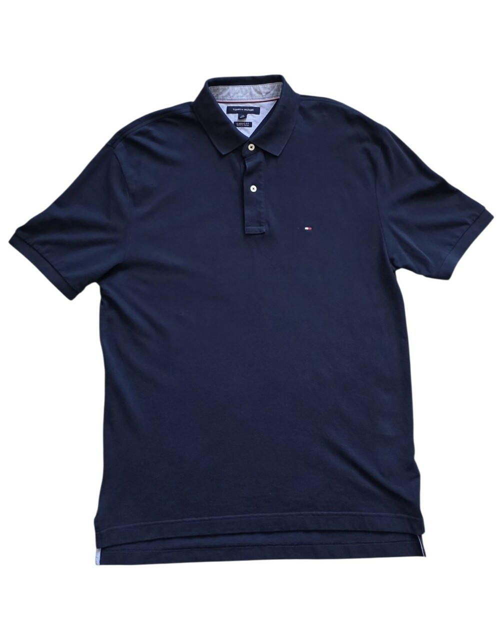 Tommy Hilfiger Large Navy Blue Classic Fit Quiet Luxury Preppy Polo Shirt